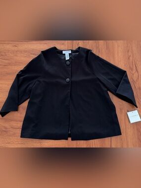 Sag Harbor Women's Black Lined Button Front Jacket 3/4 Sleeve Size 14